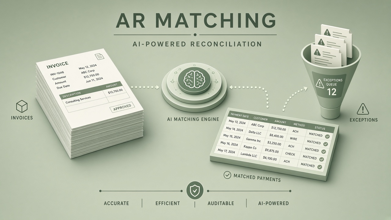 AI accounts receivable reconciliation workflow payment matching exception queues ERP integration