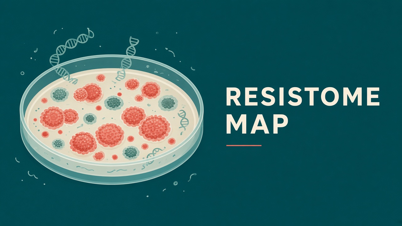 AI antibiotic resistance pattern prediction: genomic heatmap overlaying susceptibility testing workflow in a clinical microbiology laboratory