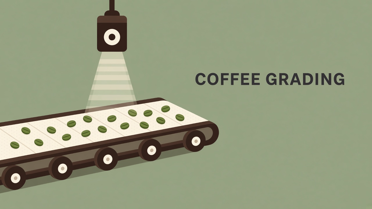AI coffee bean grading computer vision conveyor high-speed camera defect sorting specialty green beans