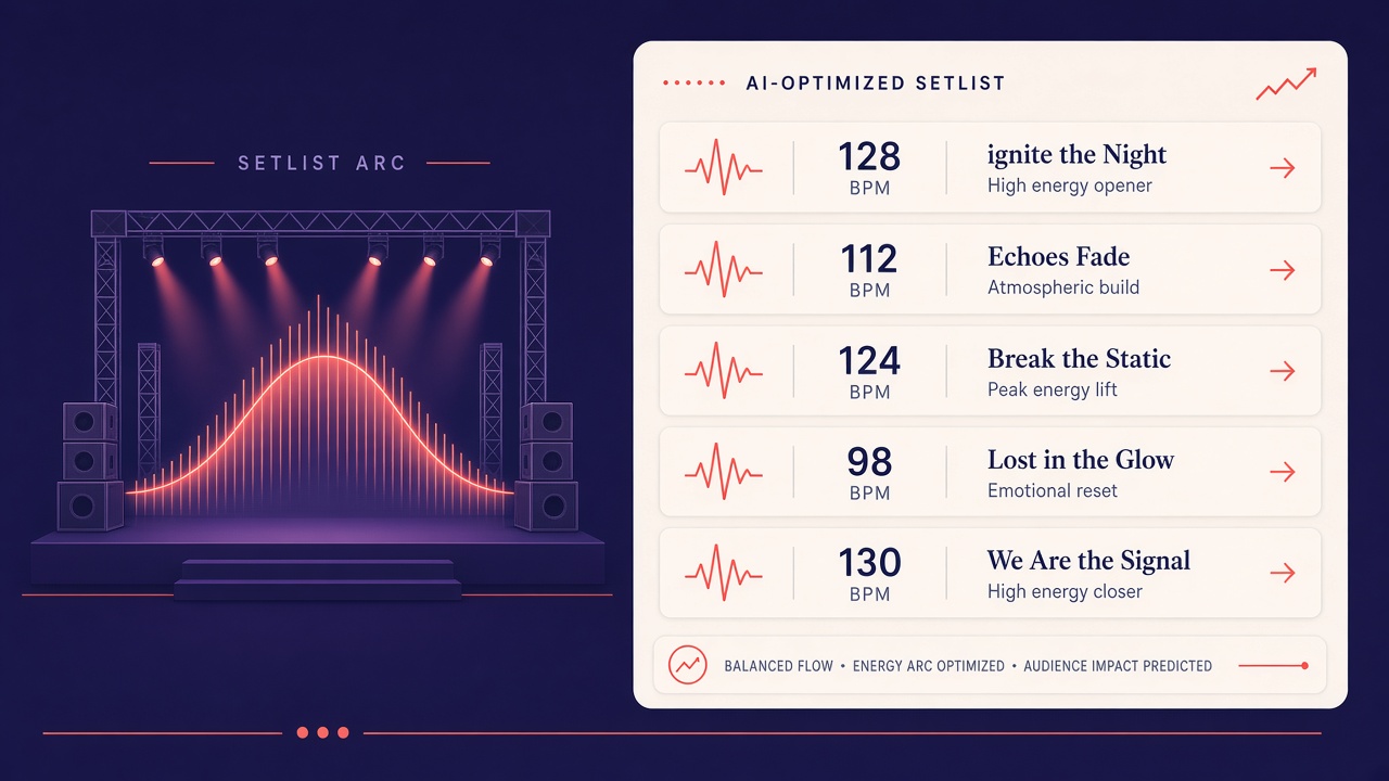 AI concert setlist optimization energy arc streaming data tour planning