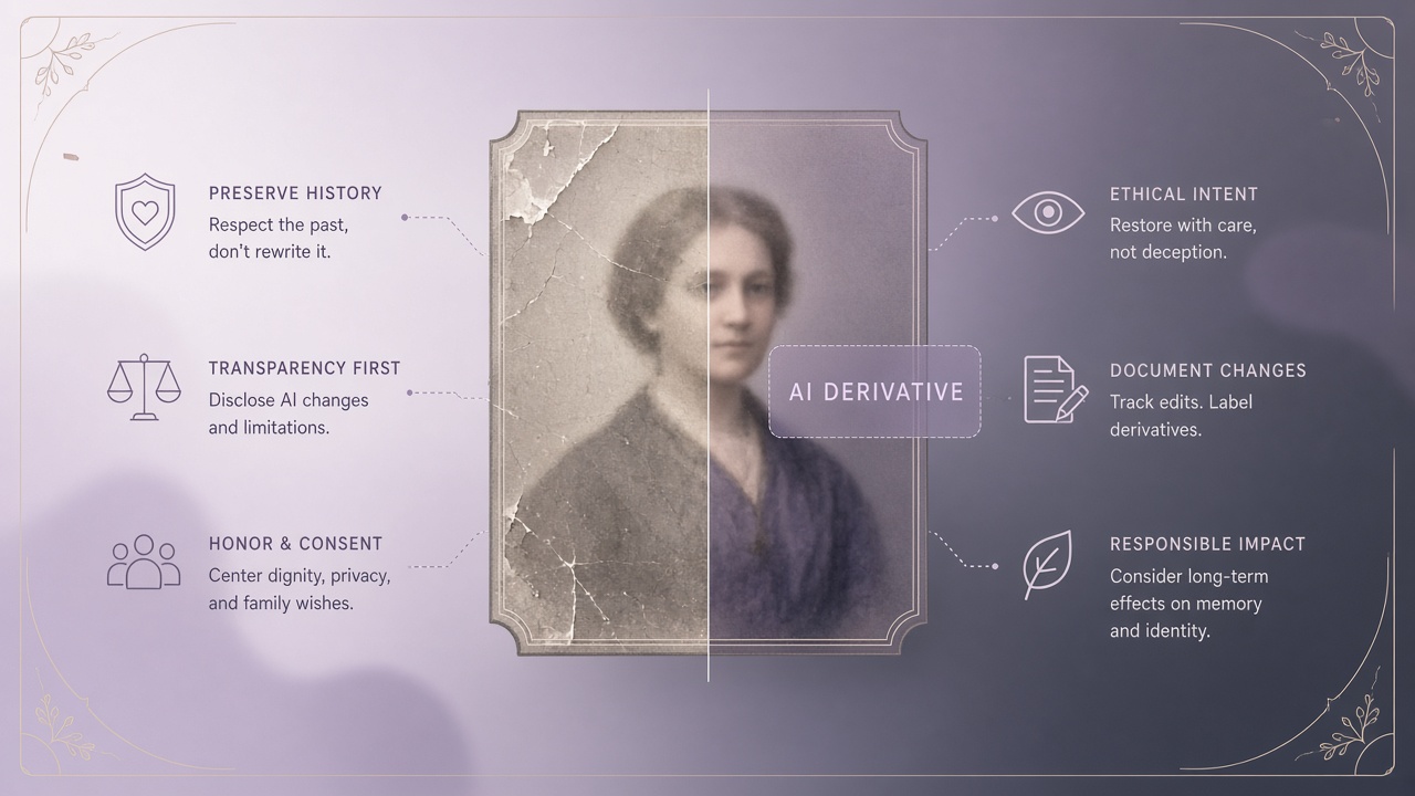 AI family photo restoration ethics colorization GFPGAN historical accuracy labeling