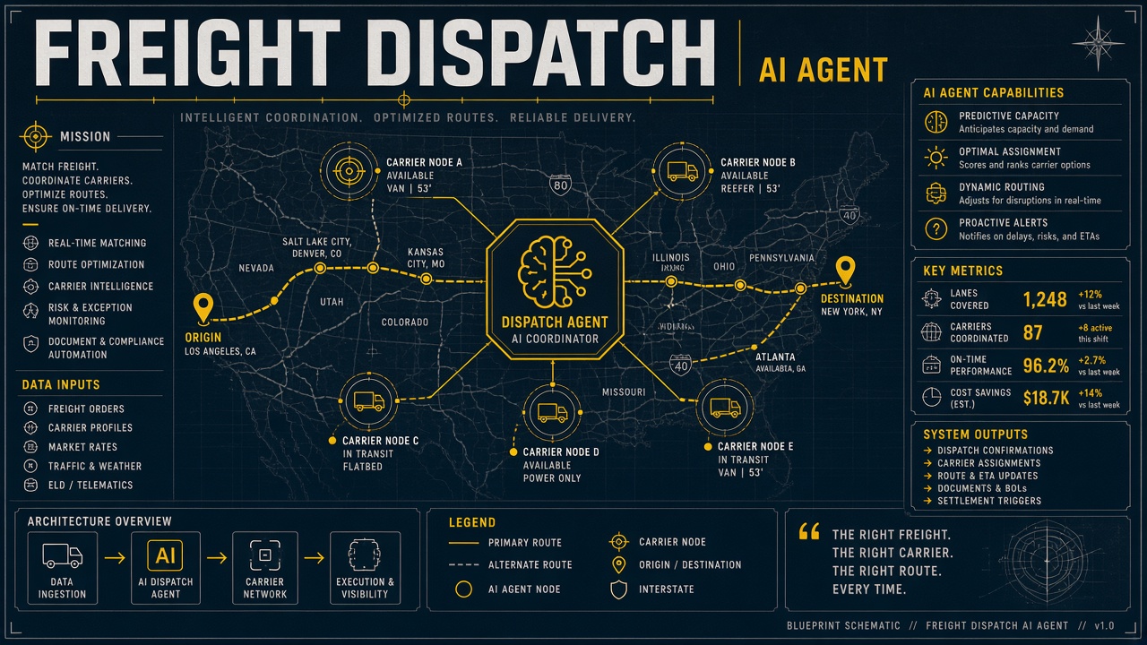 AI freight dispatch agent workflow TMS carrier matching exception handling track trace automation