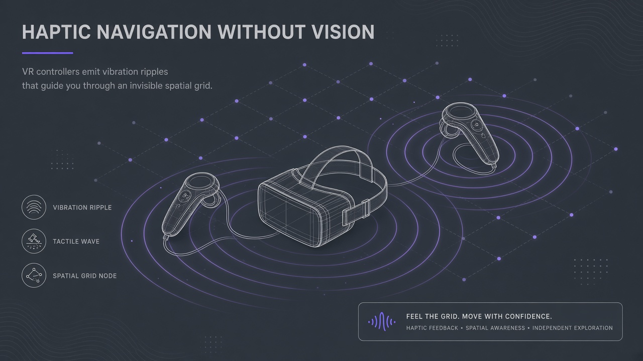 AI haptic feedback accessible VR spatial vibration patterns for blind navigation without vision