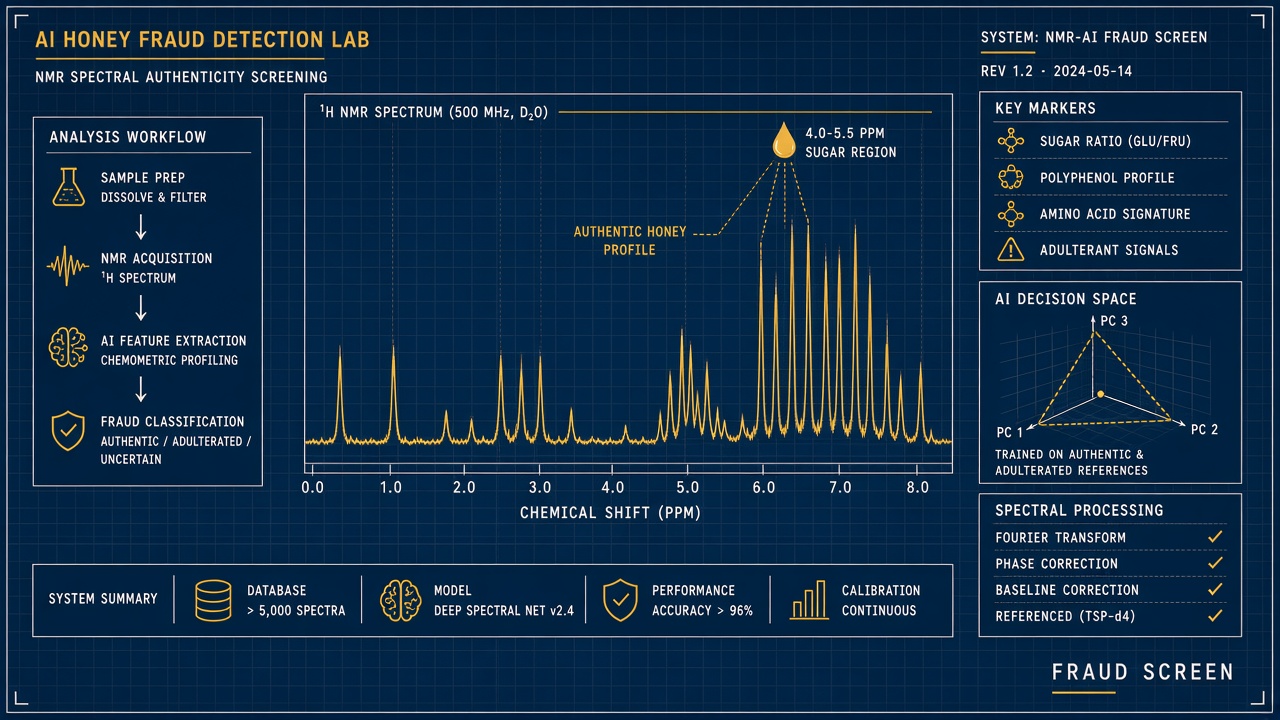 AI honey fraud detection NMR stable isotope spectral machine learning adulteration rice syrup