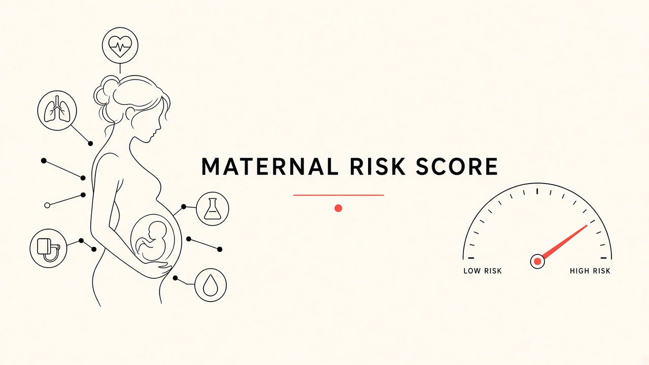 AI maternal mortality risk scoring: obstetric vital sign dashboard stratifying preeclampsia patients by severe morbidity probability