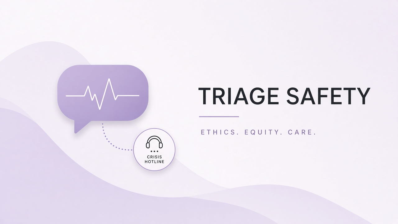 AI mental health chatbot triage ethics crisis handoff risk scoring digital therapeutic workflow