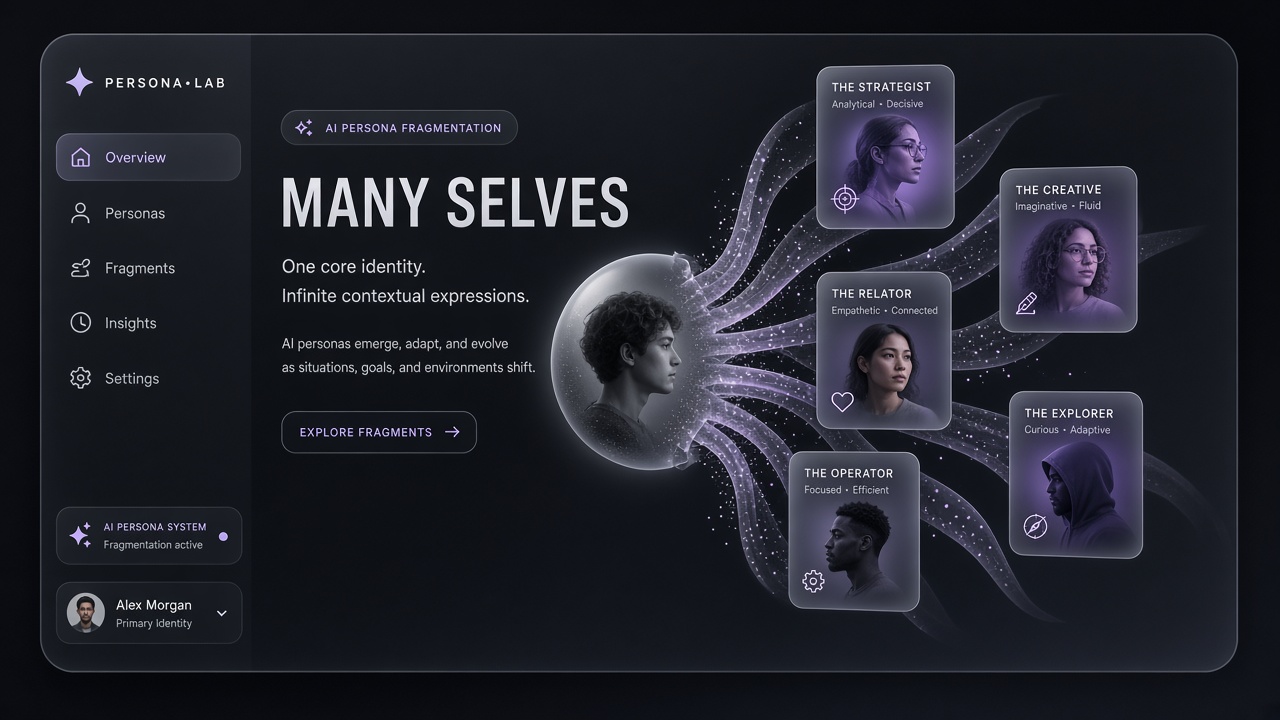 Multiple AI persona profiles for work coding and creative tasks showing identity fragmentation across chatbot tools