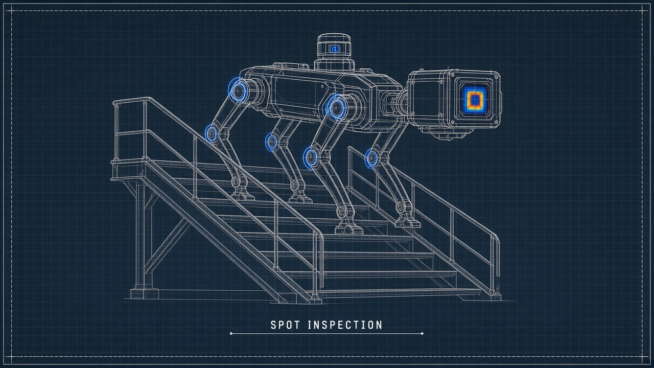 AI quadruped inspection robot Boston Dynamics Spot industrial thermal sensor payload stairs
