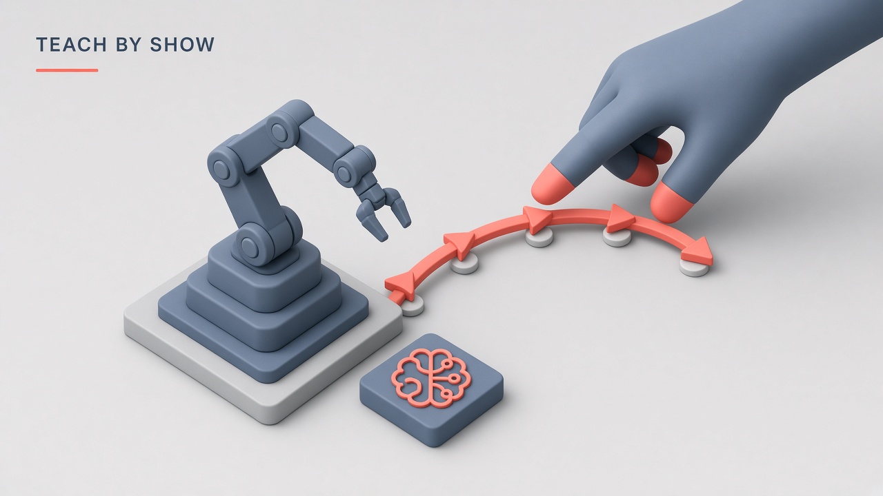 Learning from demonstration robotics AI: human-guided teleoperation path teaching a robot arm manipulation skill