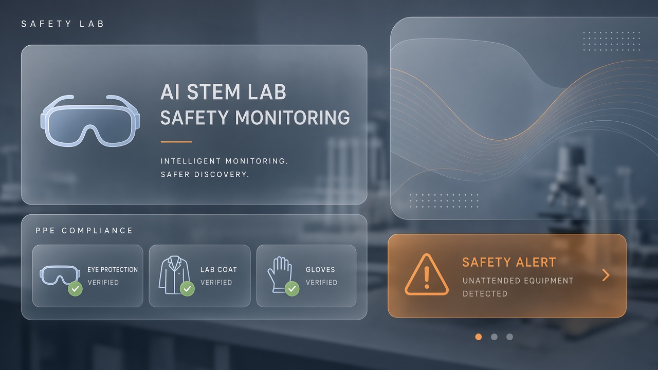 AI STEM lab safety monitoring computer vision PPE goggles spill detection classroom