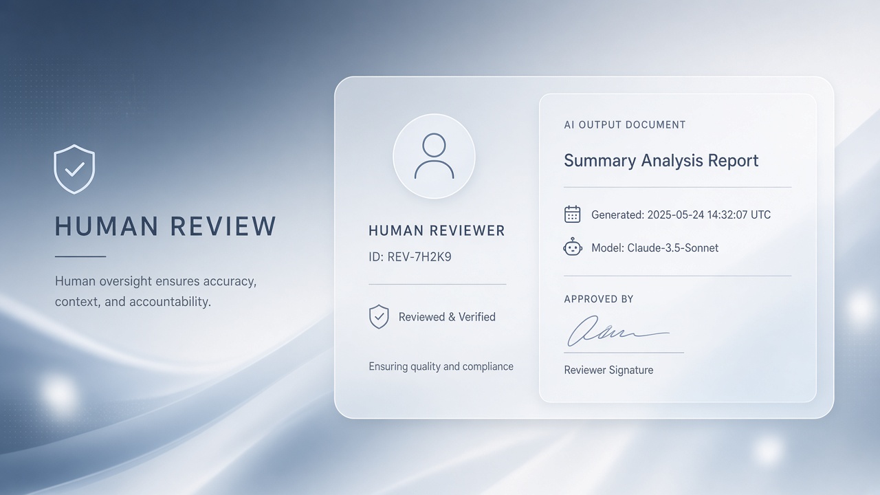 Human oversight documentation for AI-assisted decisions with reviewer records timestamps and meaningful review rationale