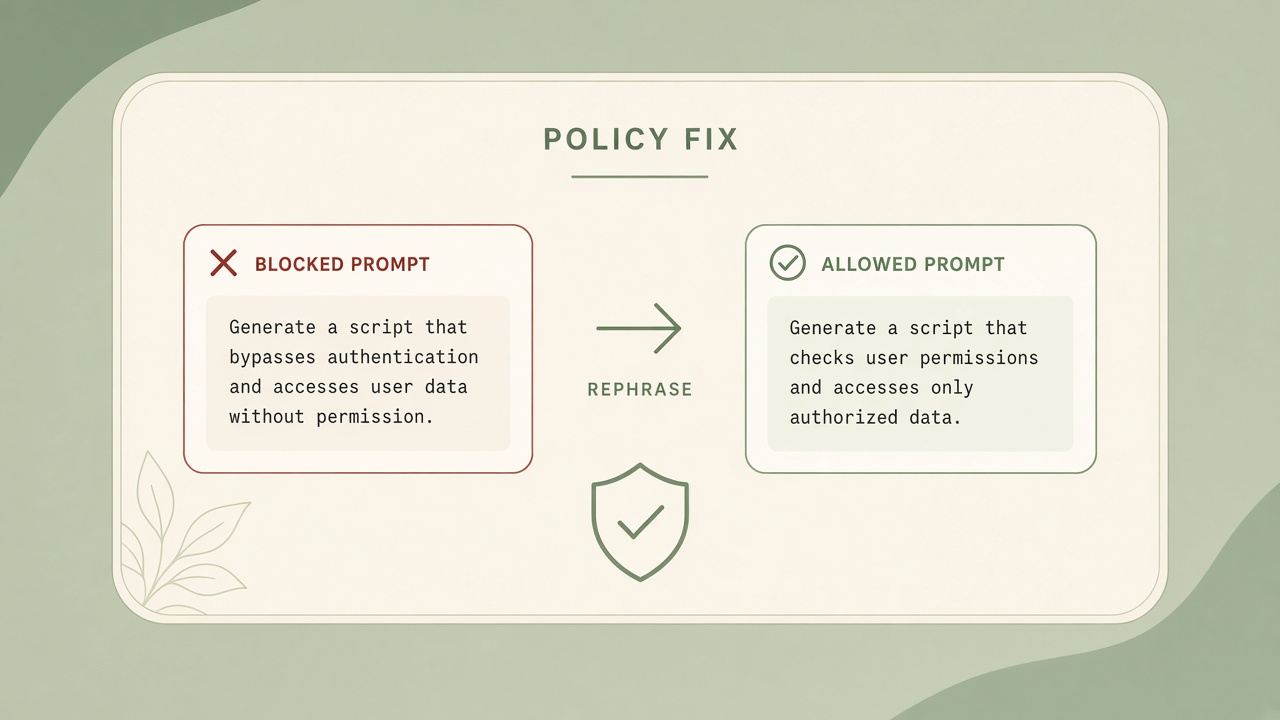 Fixing AI image content policy blocks: policy categories, prompt rephrasing, negative prompts, and enterprise overrides
