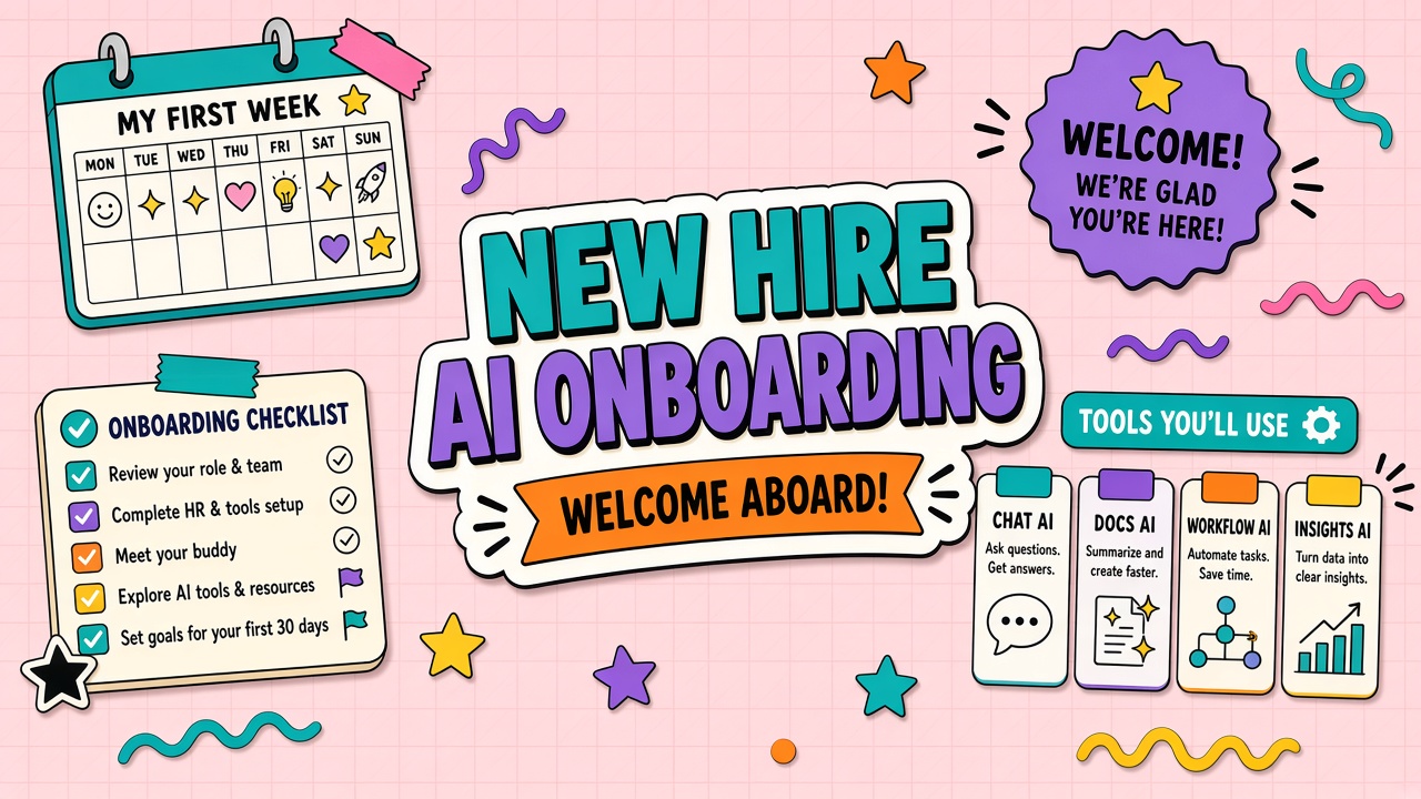 New hire first week AI onboarding sequence with day-by-day policy, tools, and supervised tasks