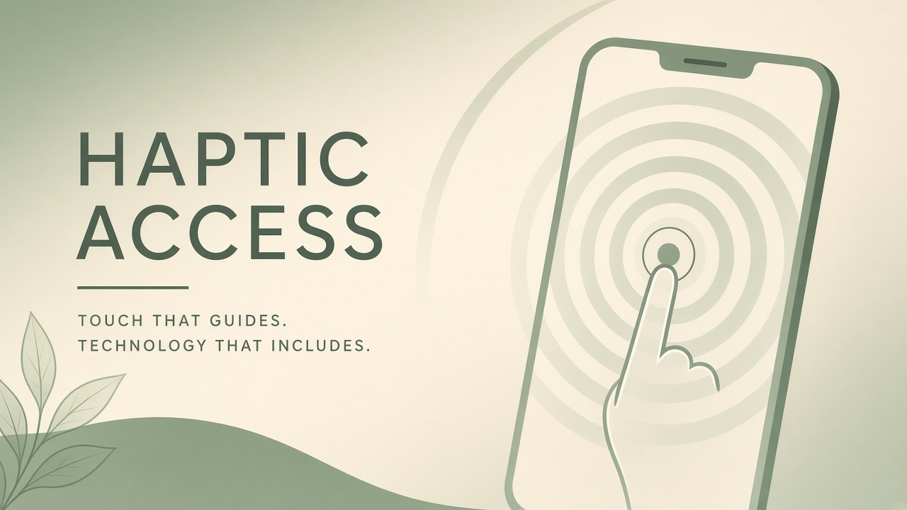 AI-enhanced haptic feedback on a touchscreen: tactile wave patterns guiding a blind user's finger across interface controls
