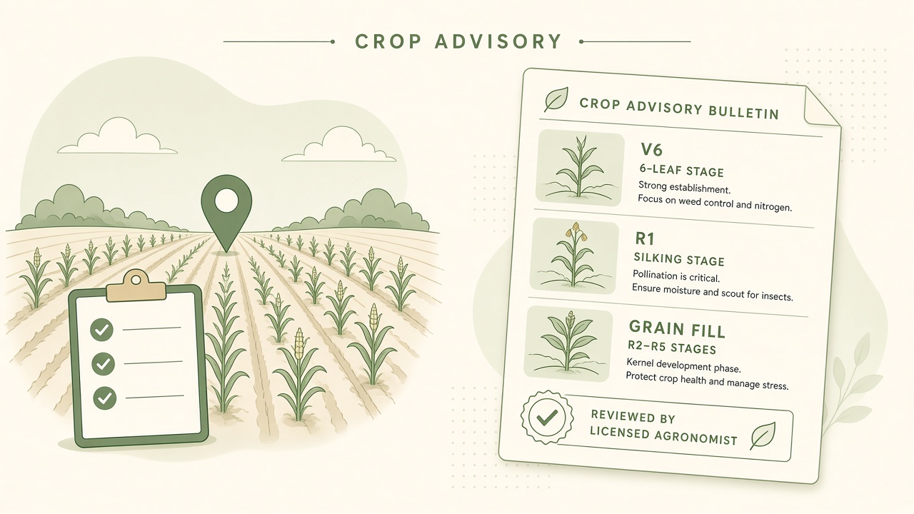 AI workflow for ag retail crop advisory bulletins drafted from field scouting notes