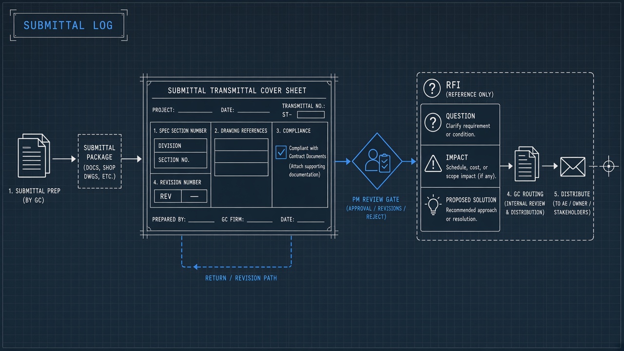 AI workflow for construction submittal cover letters and RFI drafts from spec sections