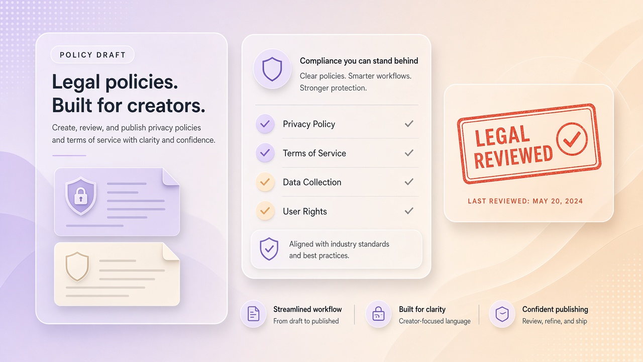 AI workflow for creator privacy policy and terms pages with legal review gate