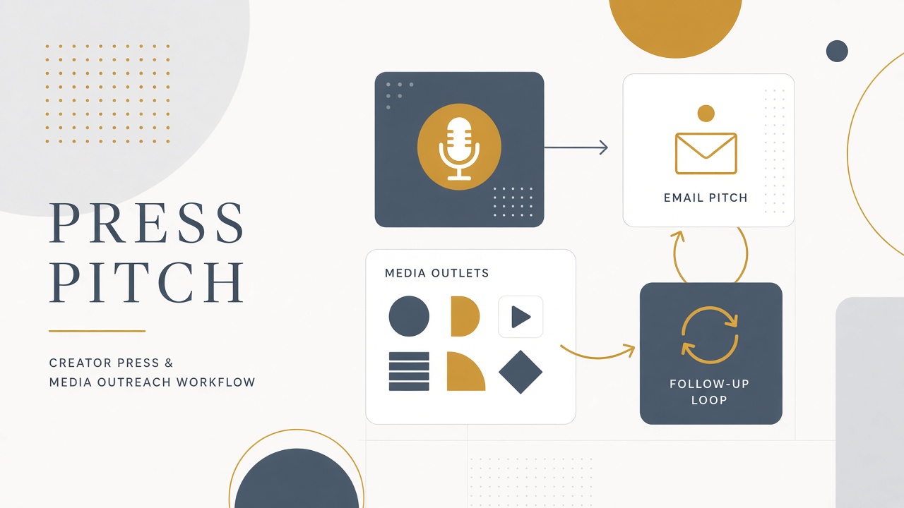 AI workflow for creator press pitches and media outreach with outlet-specific angles and follow-up tracking