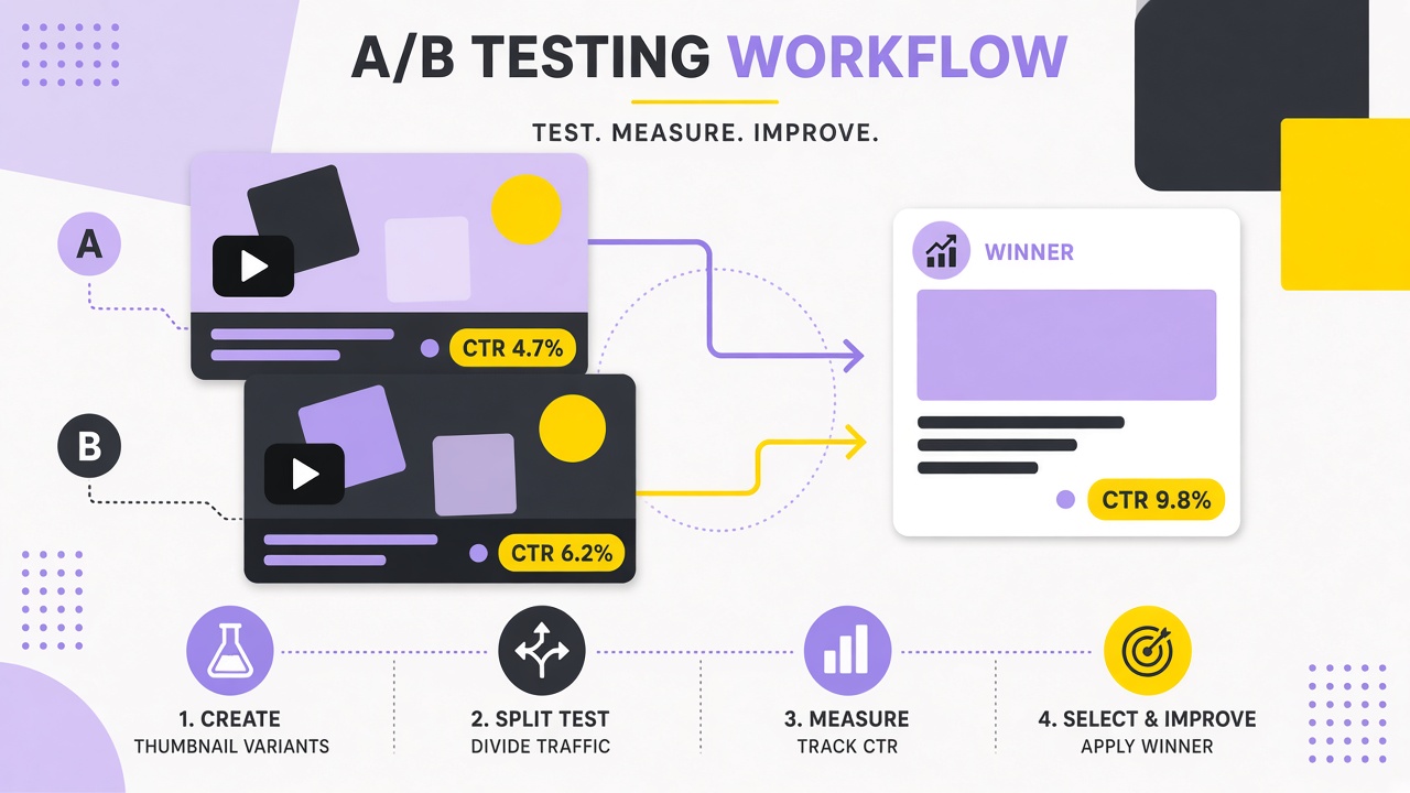 AI workflow for creator thumbnail concepts and title variant testing with A/B analytics review