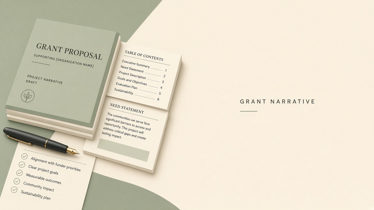 AI workflow for grant writers drafting narrative sections from evidence libraries and funder requirements