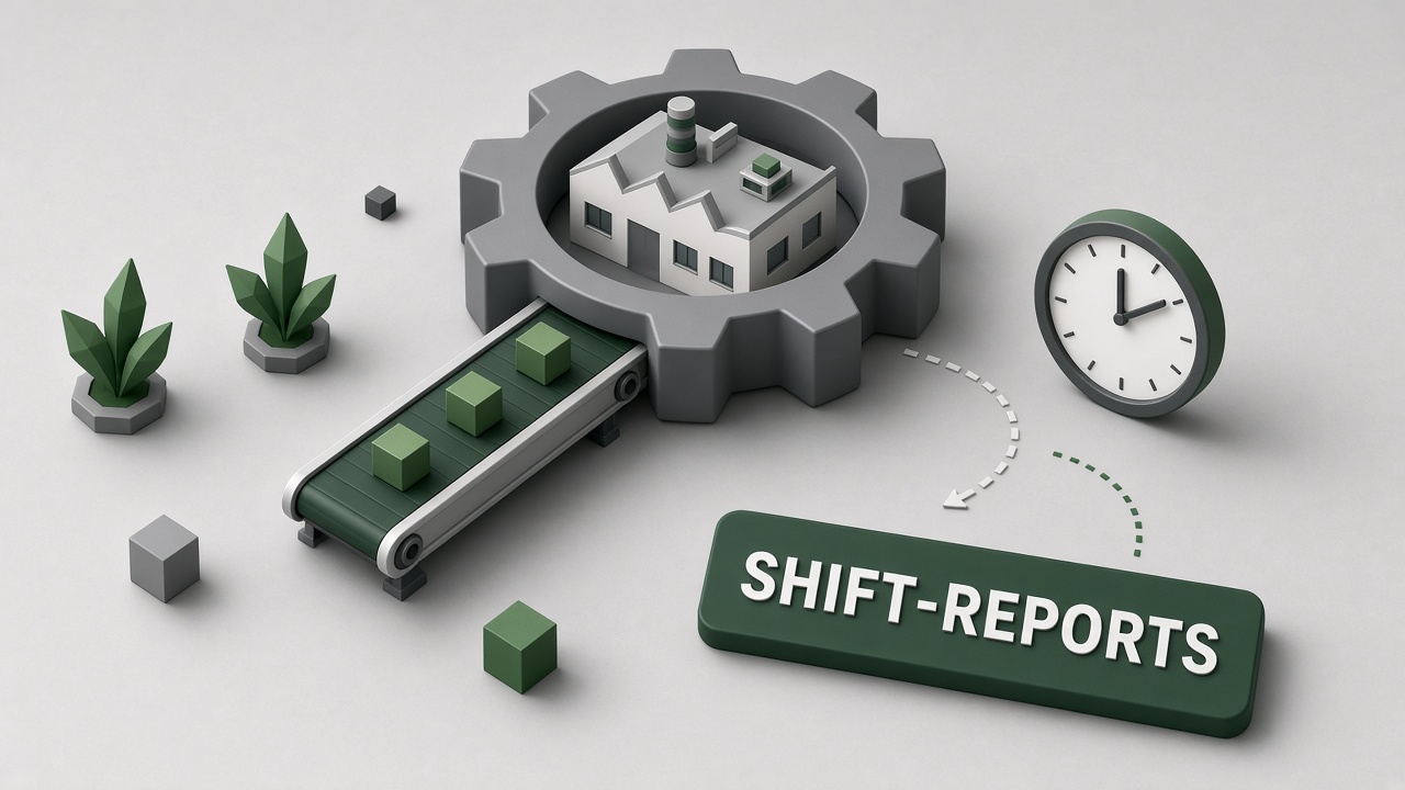 AI workflow for manufacturing shift production reports summarizing MES data and Andon downtime logs