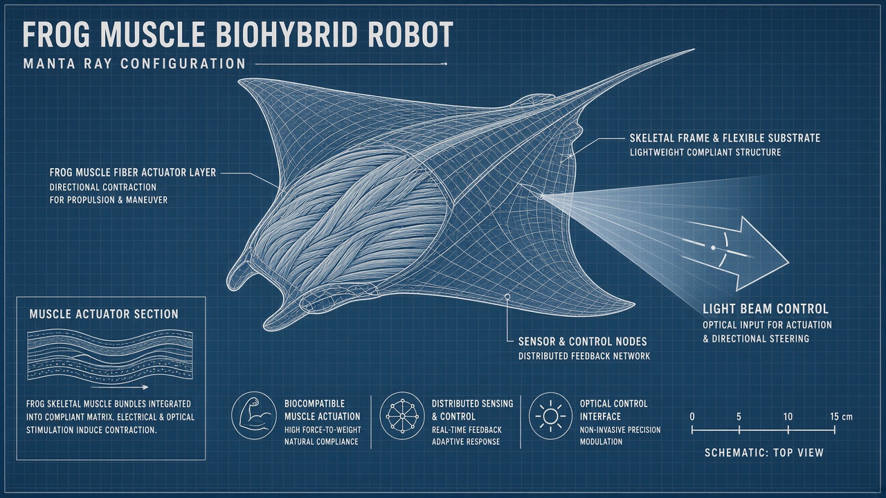 Biohybrid manta ray robot powered by bullfrog skeletal muscle wireless near-infrared light control swimming