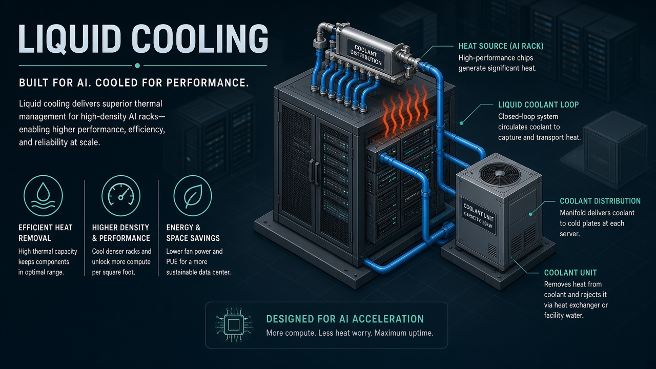 Liquid cooling AI data center racks direct-to-chip thermal management 2026 adoption