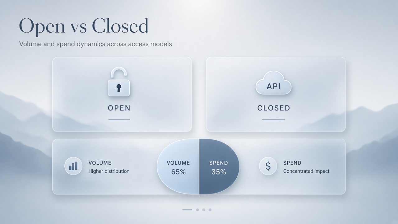 Open weight vs closed models 2026 market share tokens revenue enterprise deployment