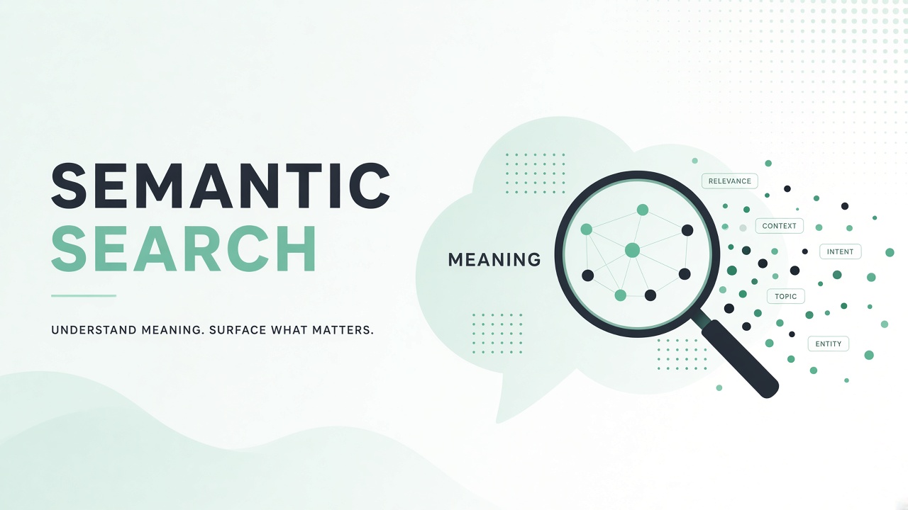 Semantic search explained: query embedding matched against document vectors in meaning space beyond keywords