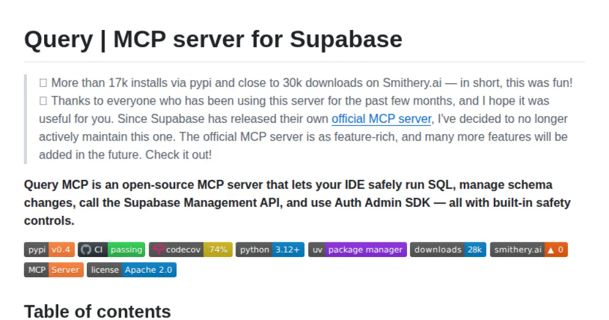 Query MCP server for Supabase