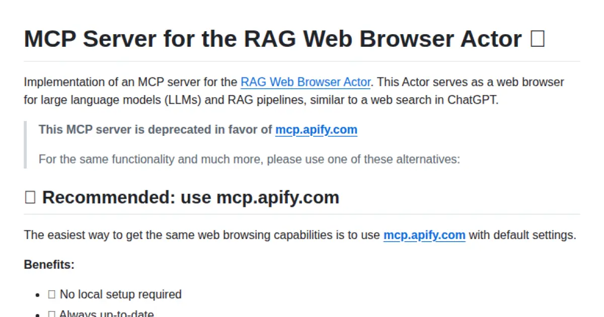 MCP Server for the RAG Web Browser Actor