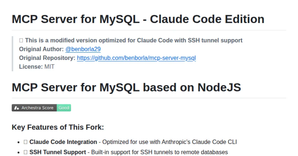 MCP Server for MySQL - Claude Code Edition