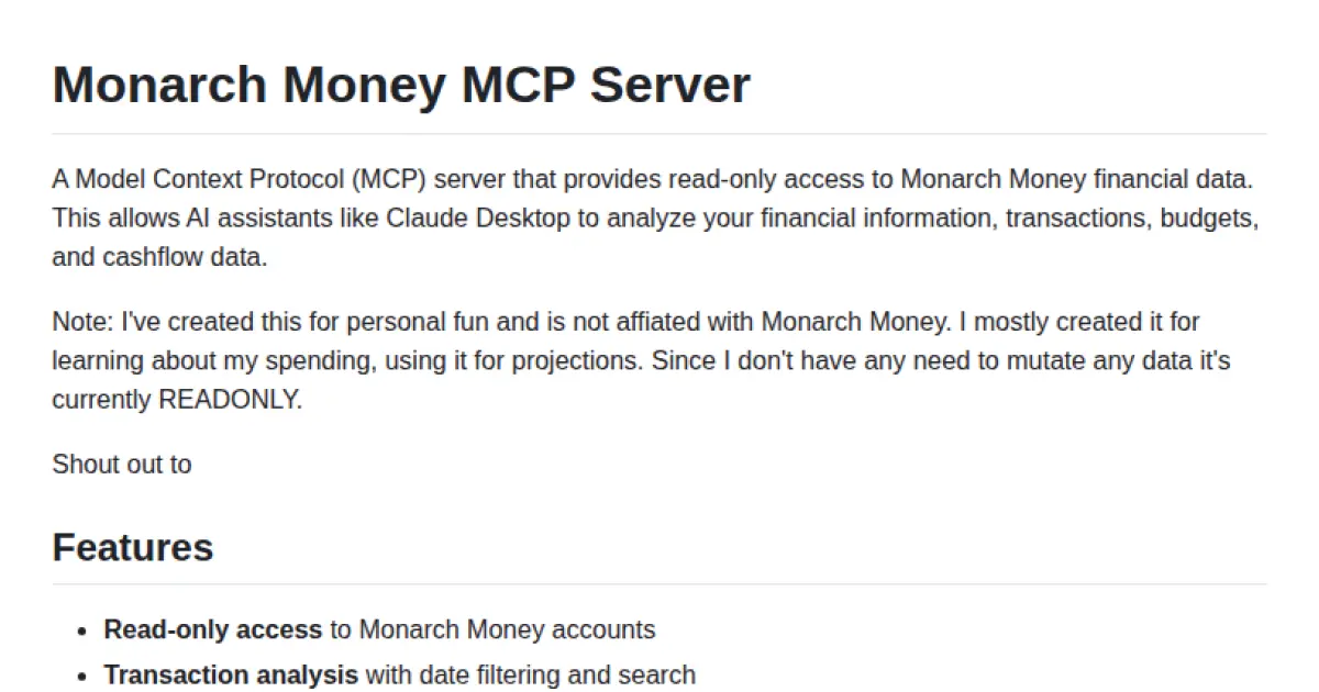 Monarch Money MCP Server