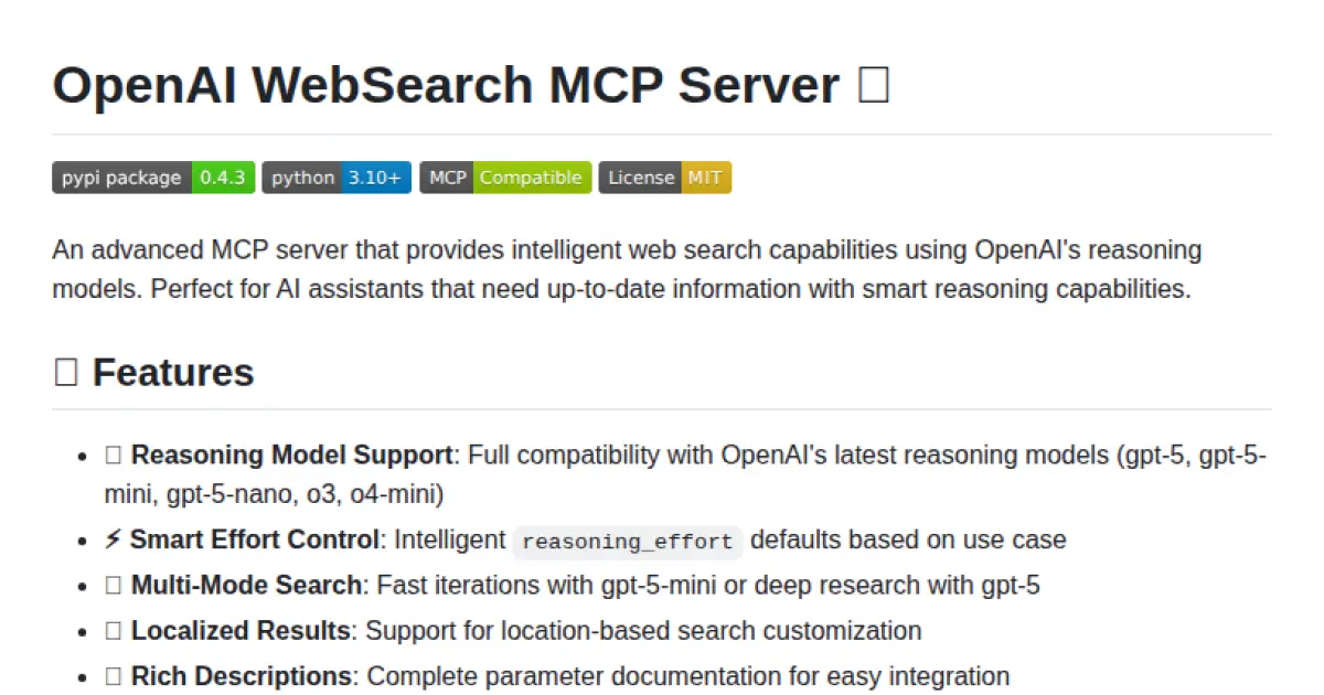 OpenAI WebSearch MCP Server