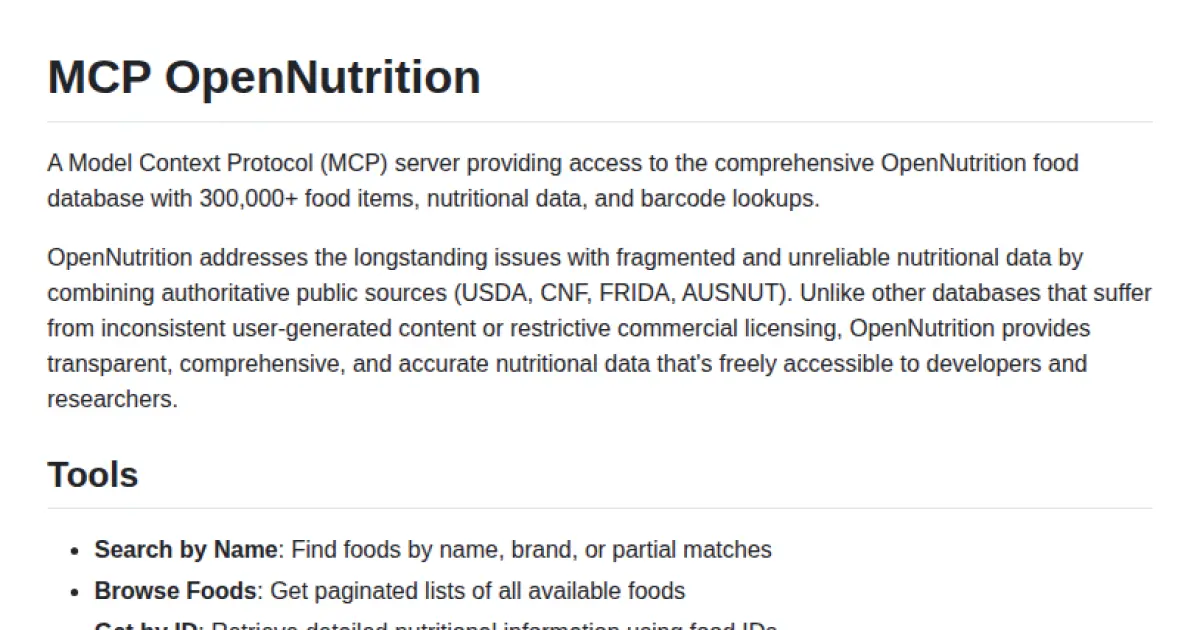 MCP OpenNutrition
