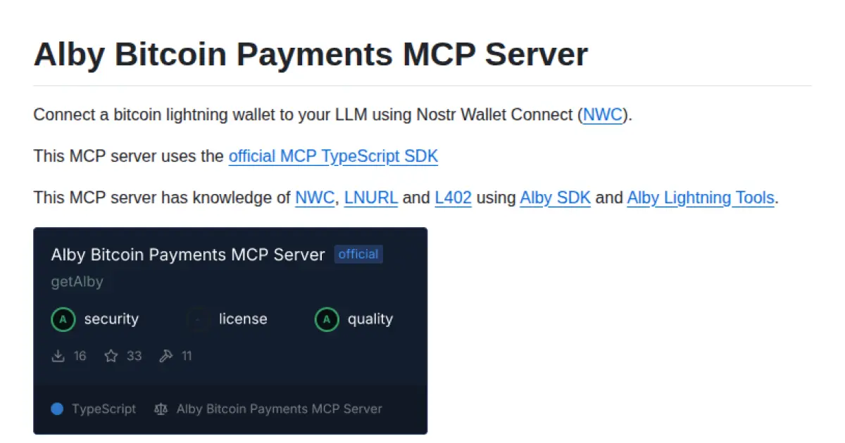 Alby Bitcoin Payments MCP Server
