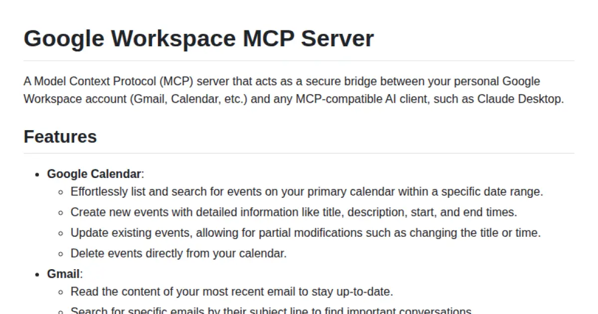Google Workspace MCP Server