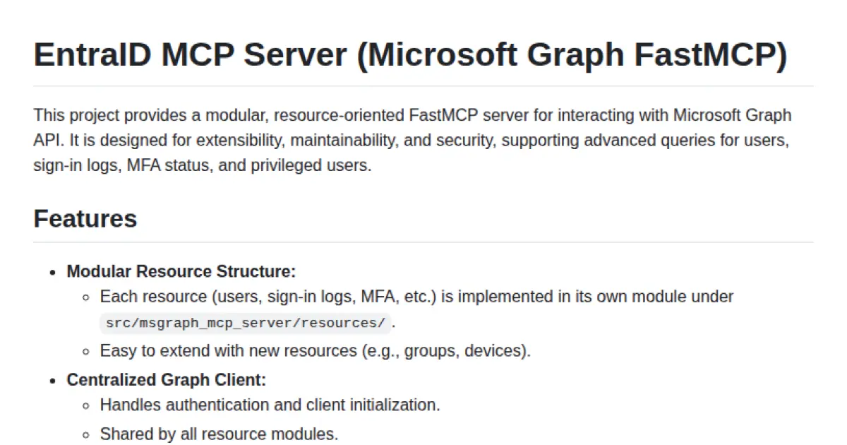 EntraID MCP Server (Microsoft Graph FastMCP)