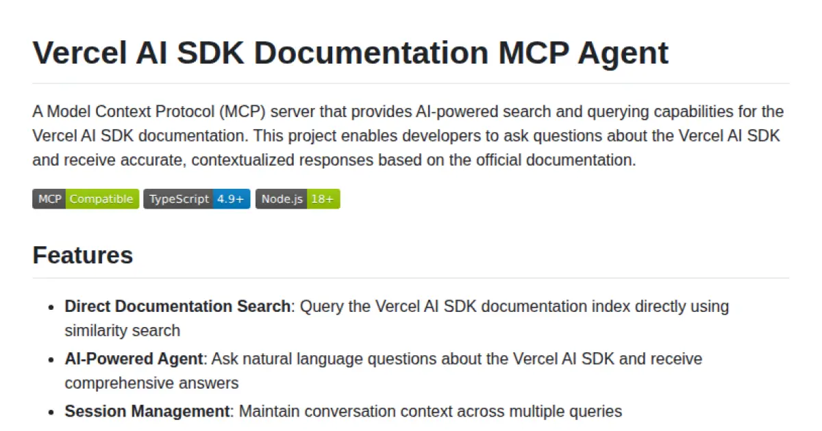 Vercel AI SDK Documentation MCP Agent