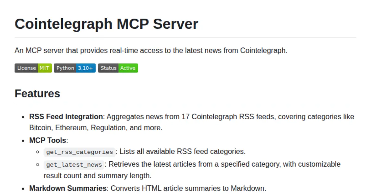 Cointelegraph MCP Server
