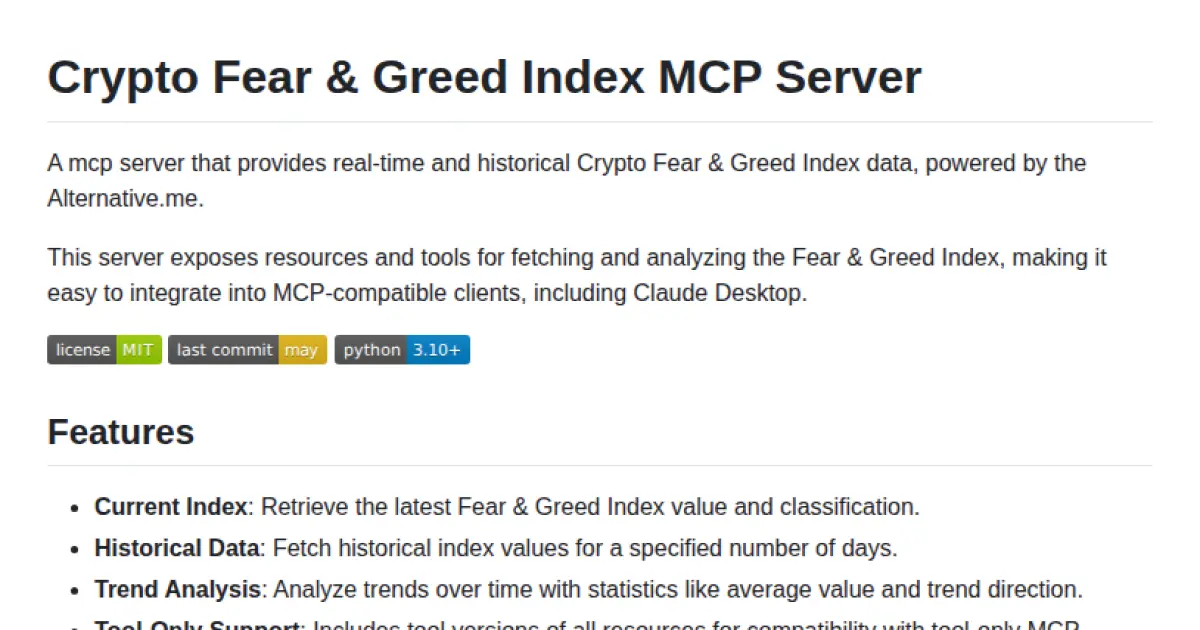 Crypto Fear & Greed Index MCP Server