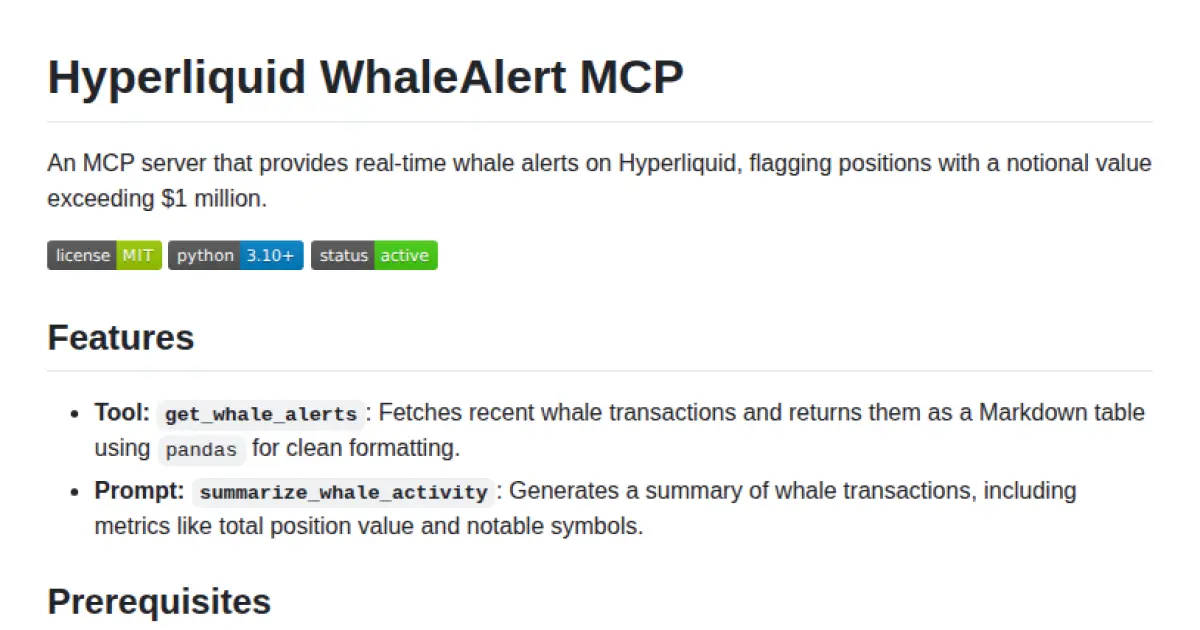 Hyperliquid WhaleAlert MCP