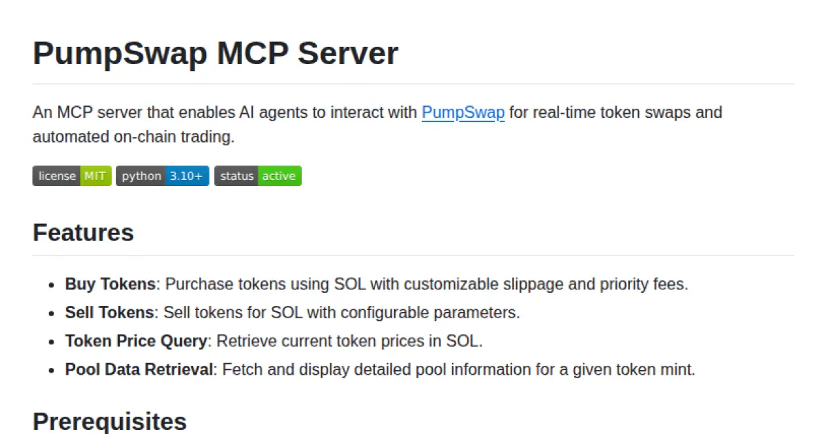 PumpSwap MCP Server