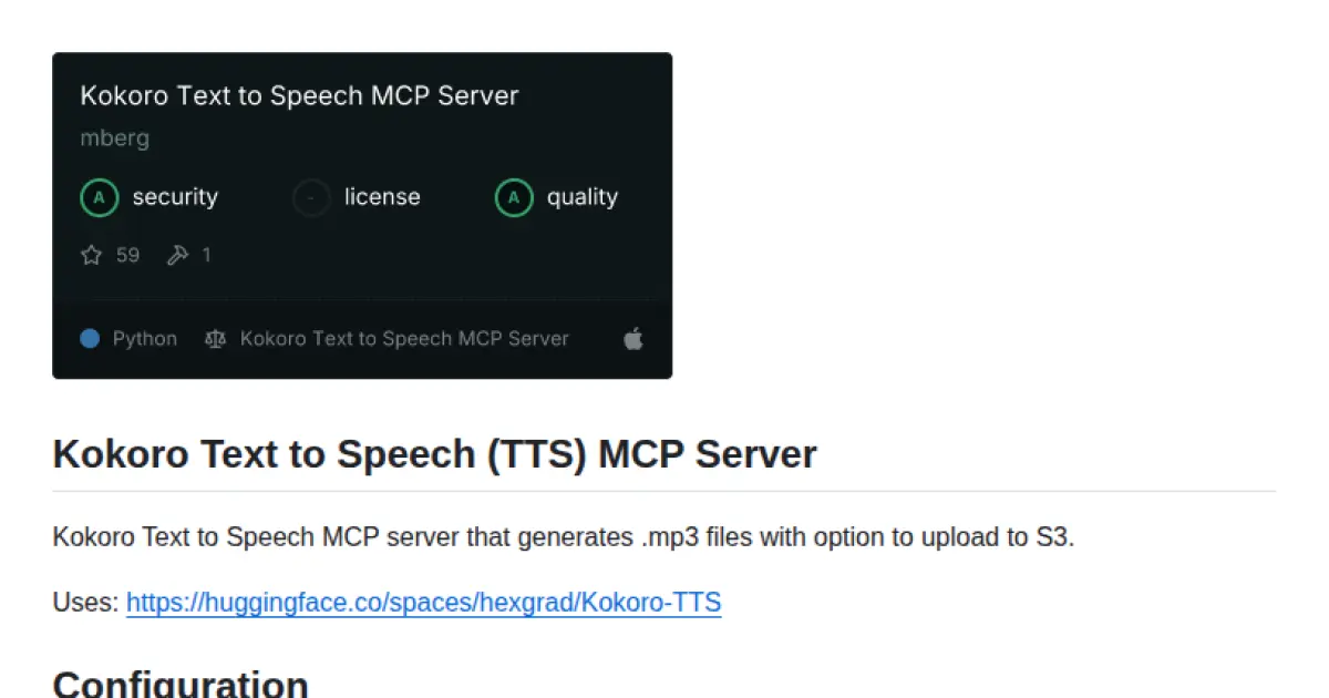 Kokoro Text to Speech MCP Server