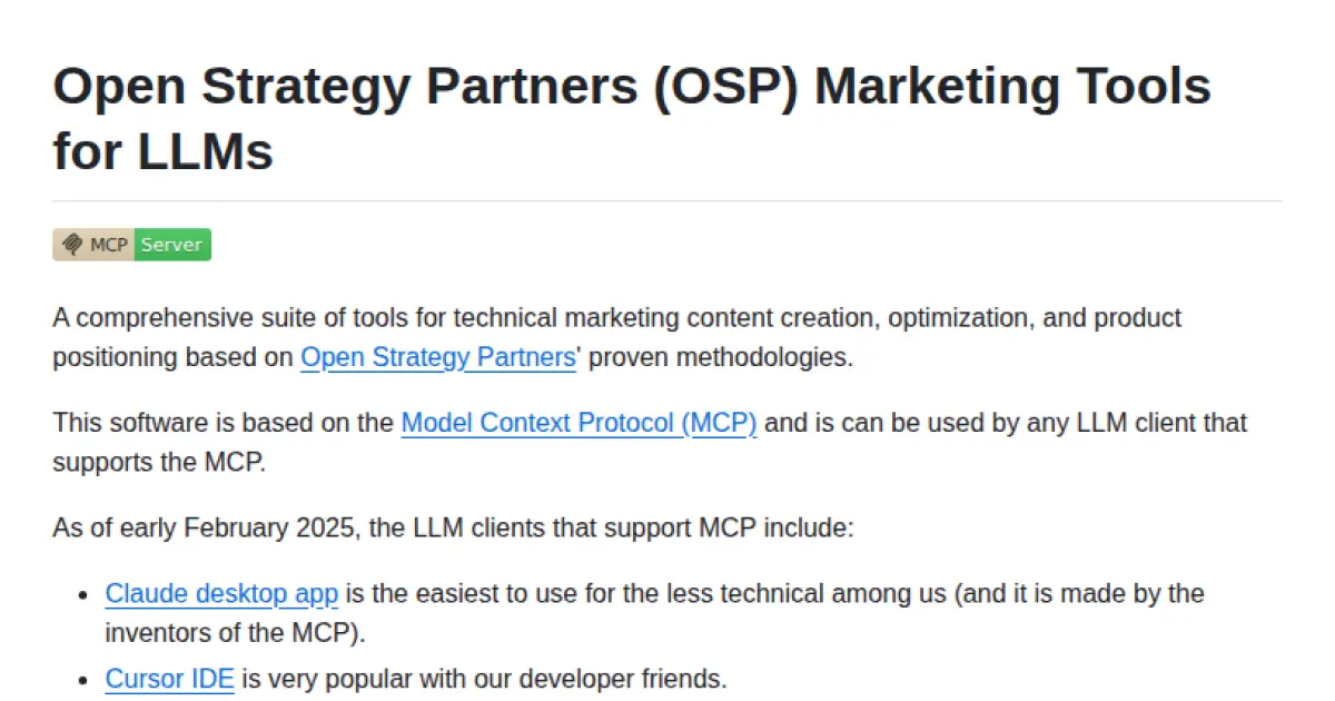 OSP Marketing Tools for LLMs