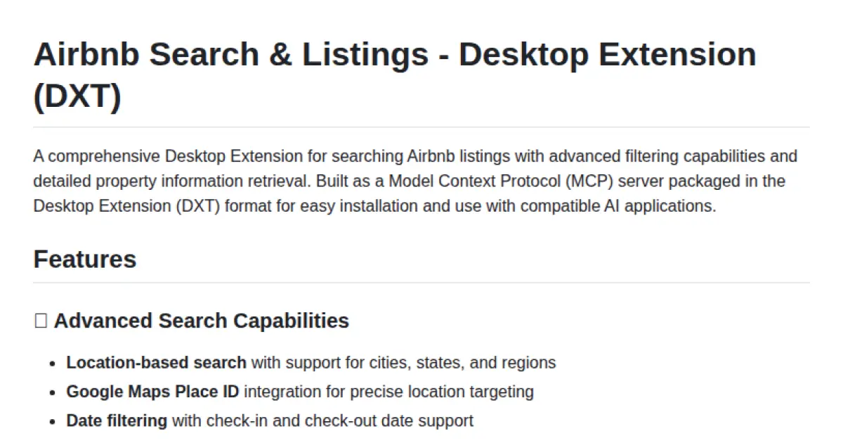 Airbnb Search & Listings - Desktop Extension (DXT)