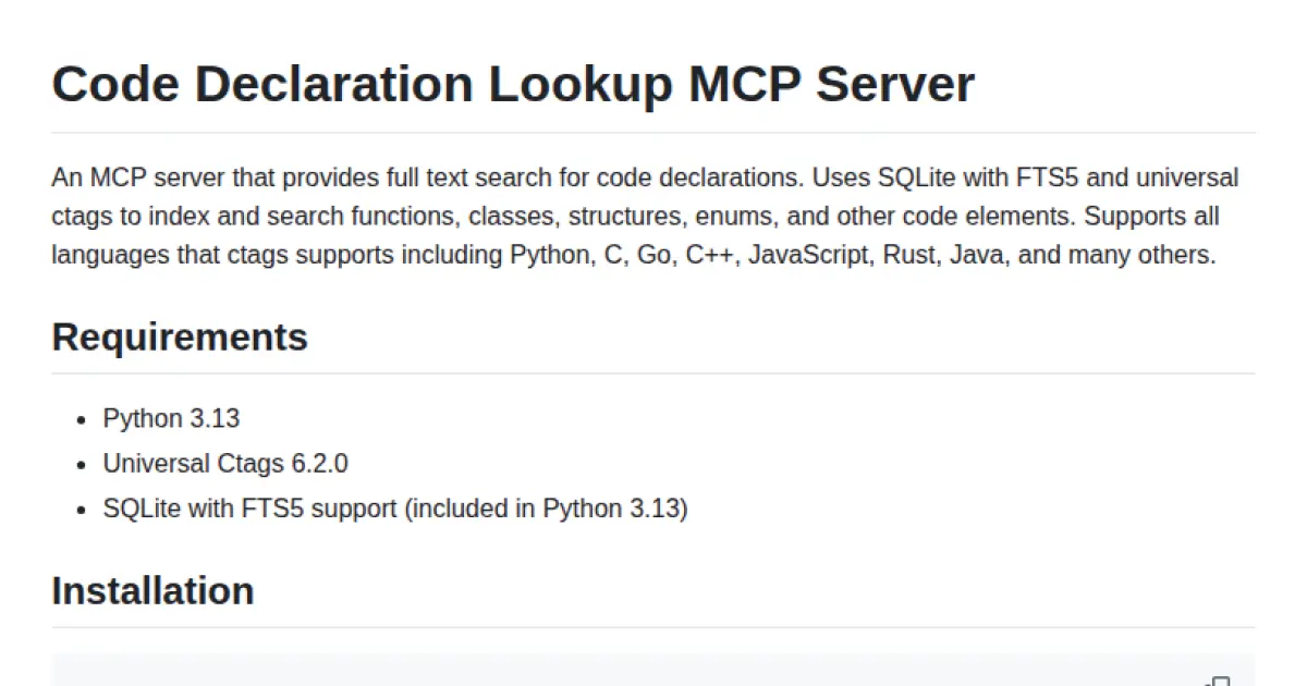 Code Declaration Lookup MCP Server