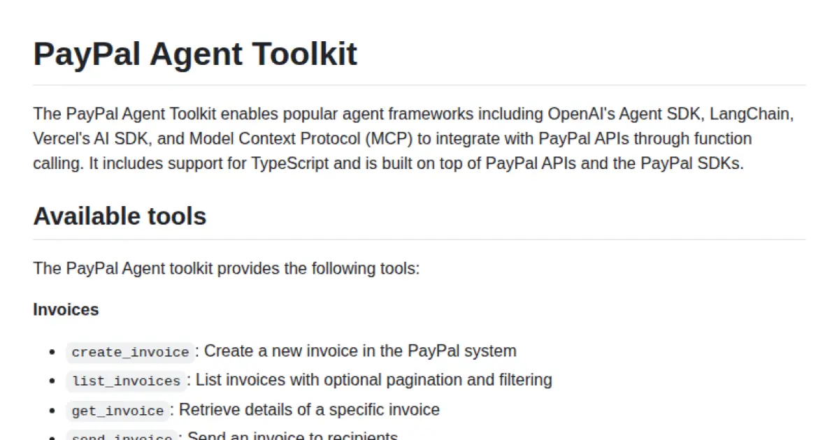 PayPal Agent Toolkit