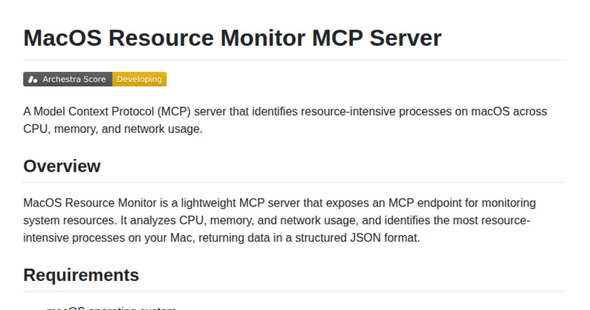 MacOS Resource Monitor MCP Server