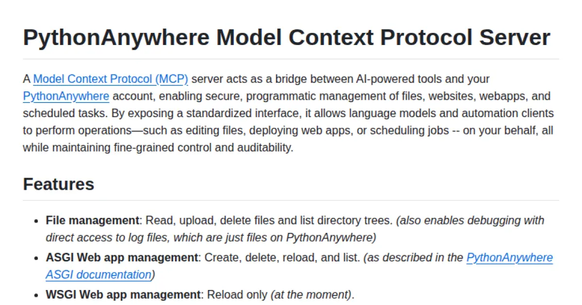 PythonAnywhere Model Context Protocol Server